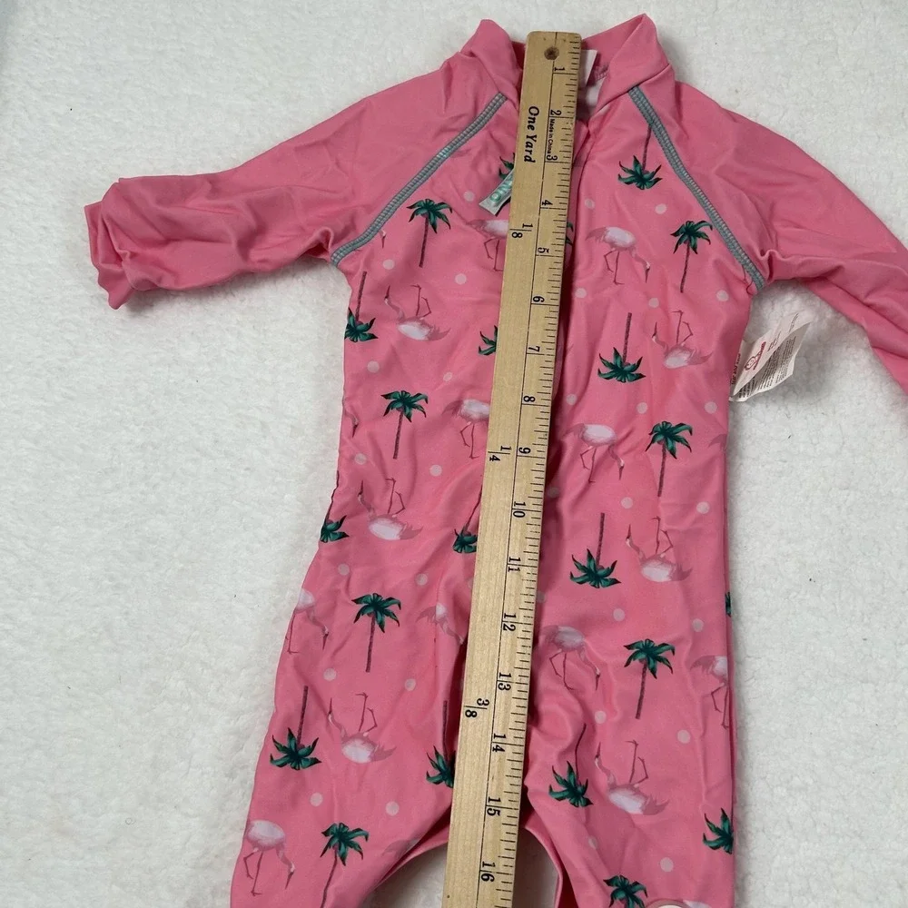 Bonverano UV Sun Suit Baby Girls 6-9M Pink Flamingo Palm Rashguard One Piece Hat - Picture 13 of 16